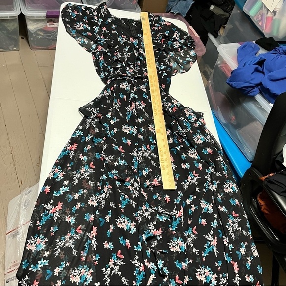 Lane Bryant Floral Maxi Dress Flutter Sleeves Black Blue Pink 14/16 - Picture 5 of 9